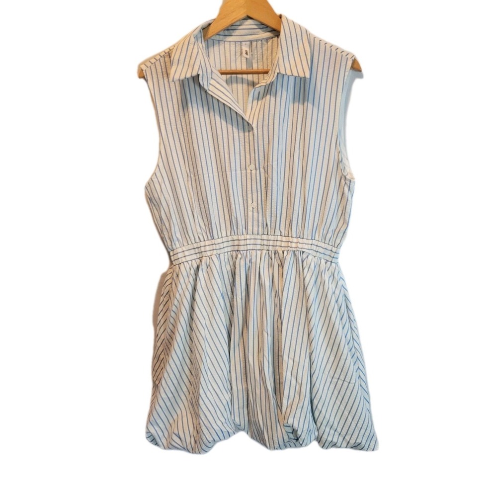 Glam Boutique Women's Dress Bubble Skirt White Blue Stripes Festival Summer Sz L